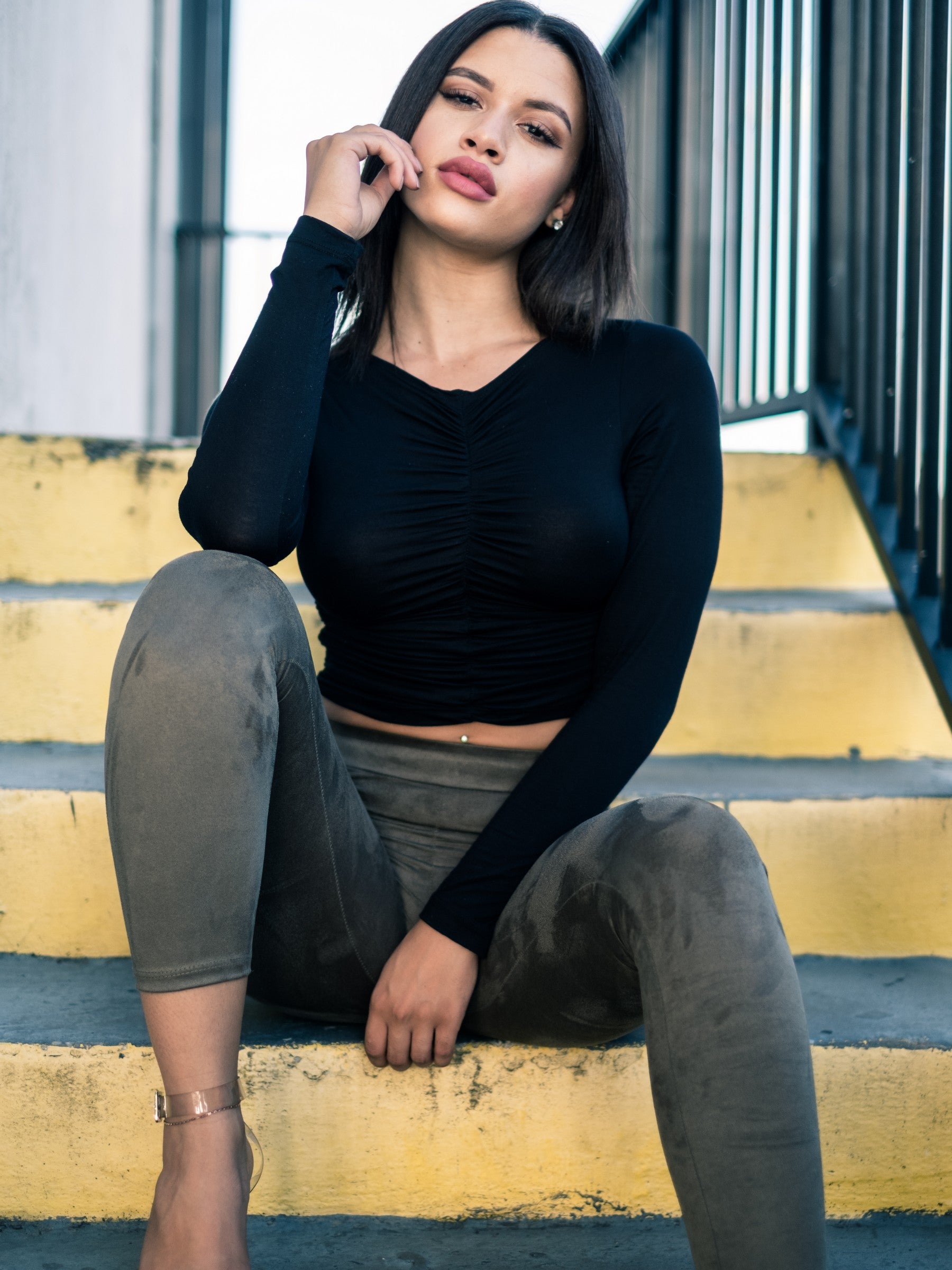 Olive High Waist Suede Leggings